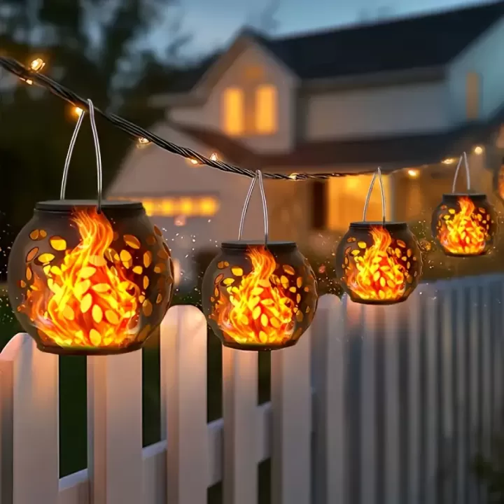 🌞🔥 مجموعة 4 مصابيح شمسية خارجية بتأثير لهب متوهج 🏡✨ 4
