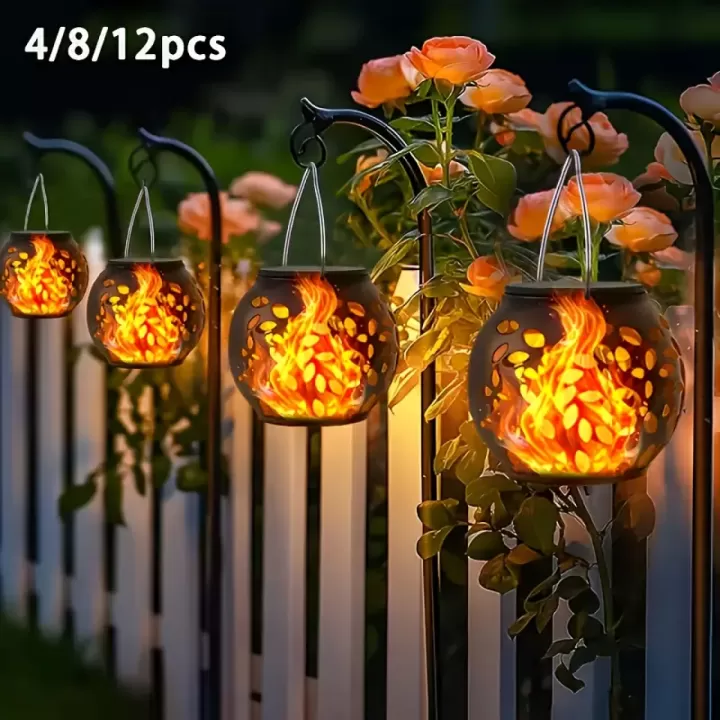 🌞🔥 مجموعة 4 مصابيح شمسية خارجية بتأثير لهب متوهج 🏡✨ 5