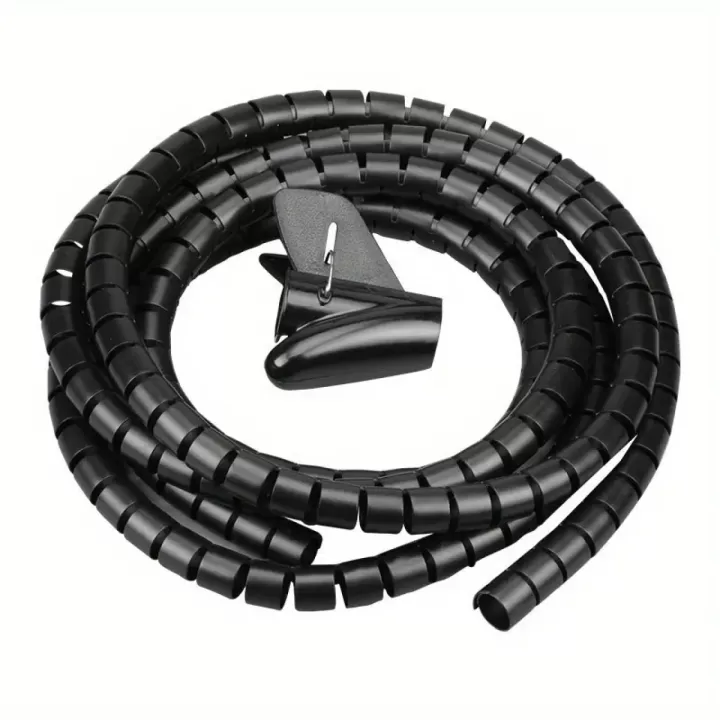 🌀✨ منظف كابلات حلزوني مرن - طول 4.98 متر! ⚡ قطر 1.0 سم | أنبوب أسود وأبيض لتنظيم الأسلاك 🏠 مثالي للمكاتب والمنازل | رتب الكابلات في ثوانٍ 2