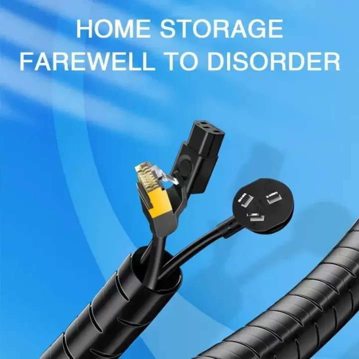 🌀✨ منظف كابلات حلزوني مرن - طول 4.98 متر! ⚡ قطر 1.0 سم | أنبوب أسود وأبيض لتنظيم الأسلاك 🏠 مثالي للمكاتب والمنازل | رتب الكابلات في ثوانٍ 3