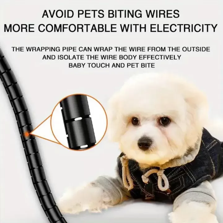 🌀✨ منظف كابلات حلزوني مرن - طول 4.98 متر! ⚡ قطر 1.0 سم | أنبوب أسود وأبيض لتنظيم الأسلاك 🏠 مثالي للمكاتب والمنازل | رتب الكابلات في ثوانٍ 6