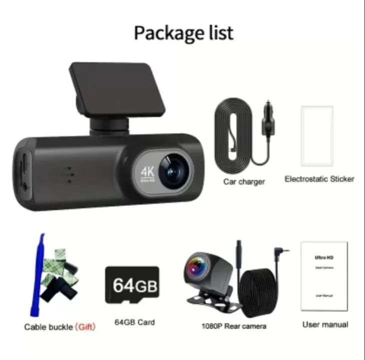 🚗 كاميرا سيارة 4K فائقة الدقة تمنحك أمانًا ومراقبة شاملة أثناء القيادة وفي وقت الوقوف 🛡️✨. 1