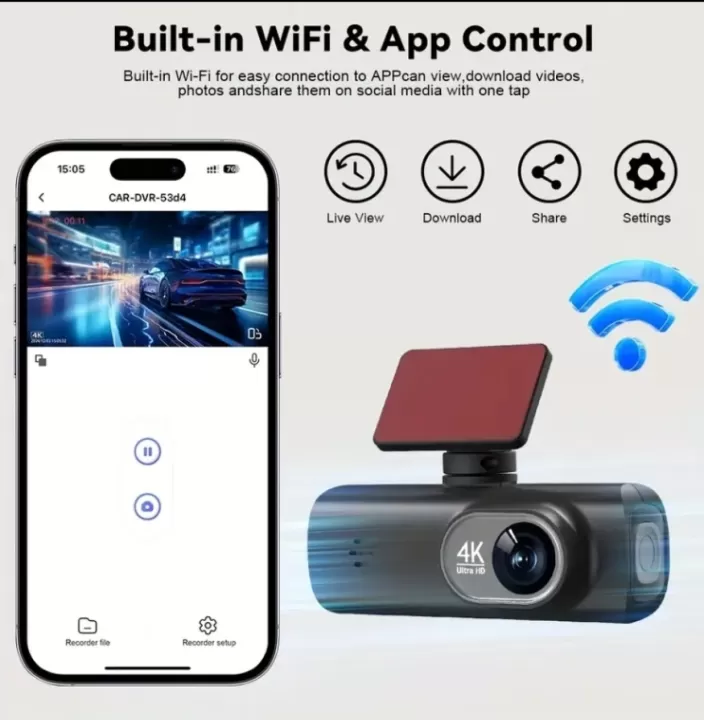 🚗 كاميرا سيارة 4K فائقة الدقة تمنحك أمانًا ومراقبة شاملة أثناء القيادة وفي وقت الوقوف 🛡️✨. 3