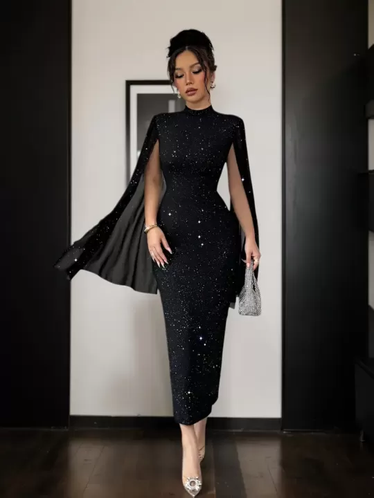 💎 فستان سهرة طويل بترتر لامع وياقة عالية – لأنك تستحقين أن تتألقي كنجمة في سماء الحفل! 💎 2