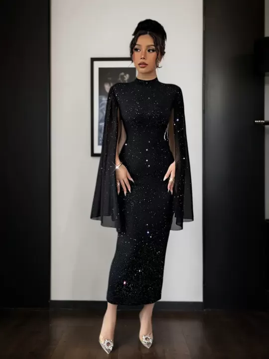 💎 فستان سهرة طويل بترتر لامع وياقة عالية – لأنك تستحقين أن تتألقي كنجمة في سماء الحفل! 💎 4