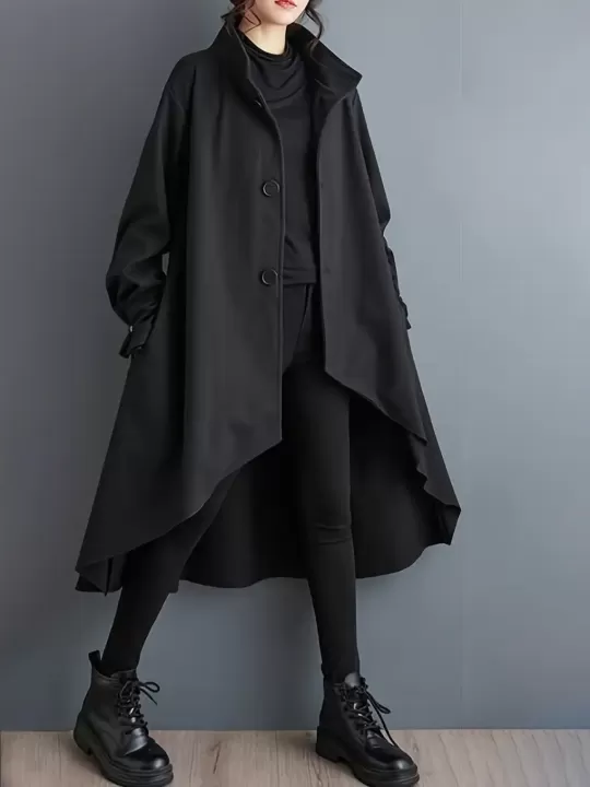 🖤 معطف ترنش كوري متوسط الطول – أناقة سوداء تنساب كظلال المساء! 🖤 2