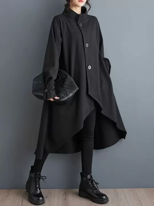 🖤 معطف ترنش كوري متوسط الطول – أناقة سوداء تنساب كظلال المساء! 🖤 4