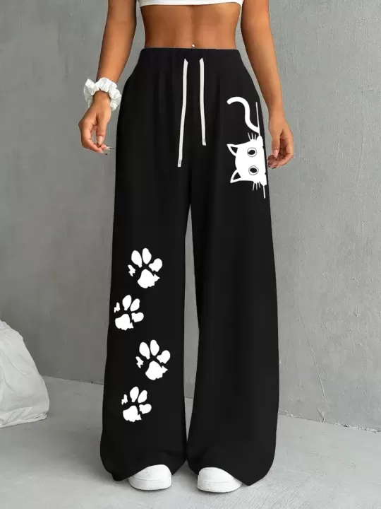 بنطال نسائي بطبعة كفوف القطط اللطيفة – لأن الراحة يمكن أن تكون مرحة أيضًا! 5