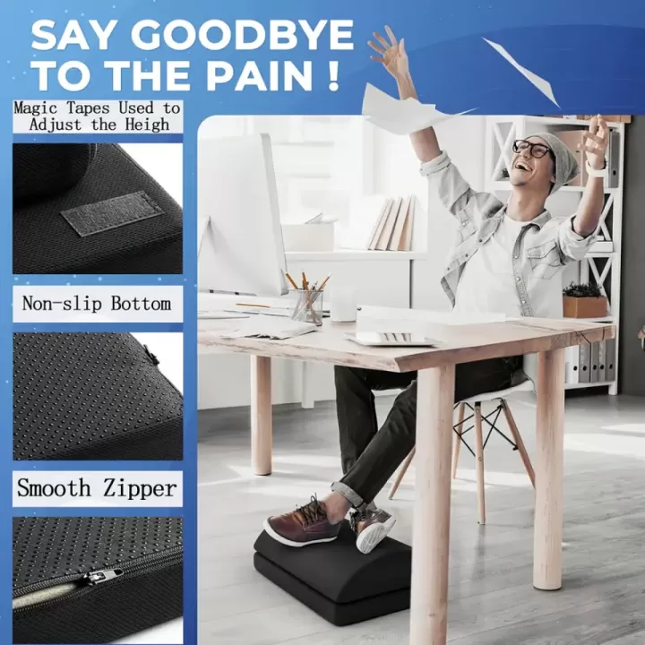 🦶✨ مسند قدم قابل للتعديل - بارتفاعين مختلفين! 🧼 غطاء قابل للغسل | مادة felt سوداء | داعم للوضعية الصحية 🏠 مثالي للمكتب، المنزل والسيارة | للراحة ورفع الساقين 💆 مريح وعملي | يحافظ على راحتك طوال اليوم! 🚗💺 5