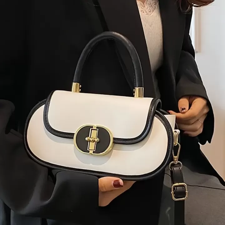 👜✨ حقيبة يد نسائية أنيقة | جلد طبيعي مع لمسات ذهبية 💛 1