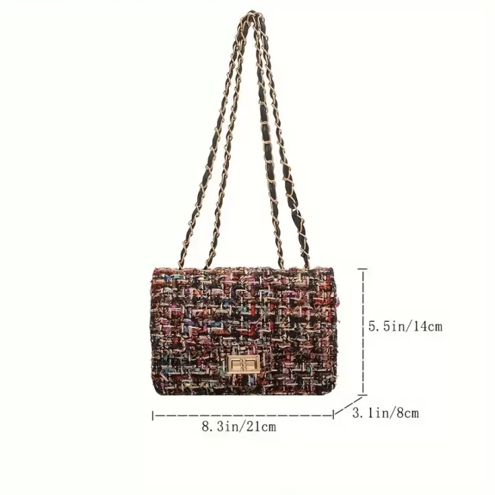 👜✨ حقيبة كروس فاخرة من التويد بنمط منقوش وسلسلة 💛 6