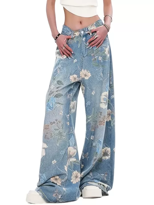 🌟 بنطال جينز نسائي بخصر عالٍ وقصة واسعة – أناقة تُحاكي الثقة