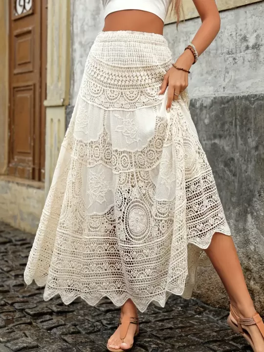 🧵 تنورة كروشيه بخصر مرتفع وانسيابية حالمة 3